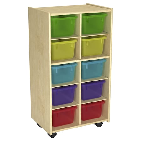Childcraft Mobile Cubby Unit With Locking Casters, 10 Translucent Color Trays, 19-3/4 x 14-1/4 x 36 Inches 2019880